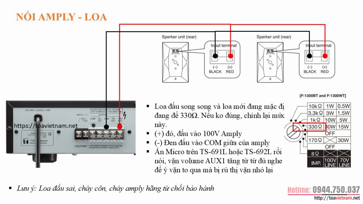 Sơ đồ nối A-2120, A-2240 với F-1300BT hoặc F-1300WT