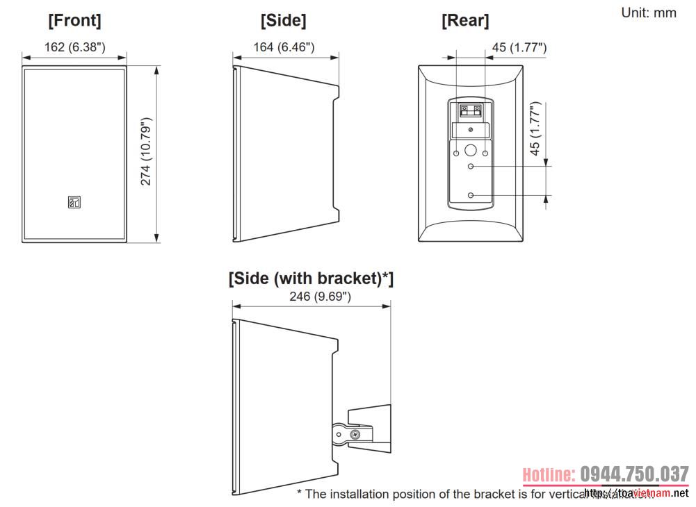 Kích thước của loa F-05BT và F-05WT
