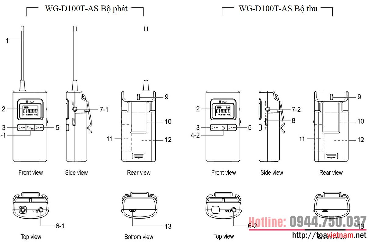Hướng dẫn sử dụng bộ phiên dịch bộ đàm không dây TOA WG-D100R-AS và WG-D100T-AS